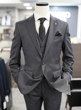 0130秋BASSO炭灰色65折意大利进口纯羊毛商务西服套装可配三件套