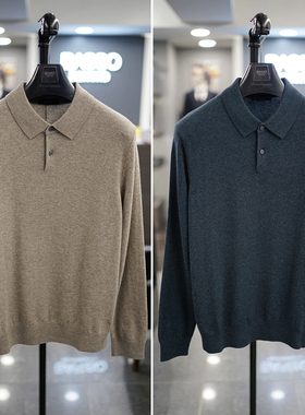 0130冬季新款BASSO黑色绿色翻领羊毛混纺休闲长袖针织POLO衫3色