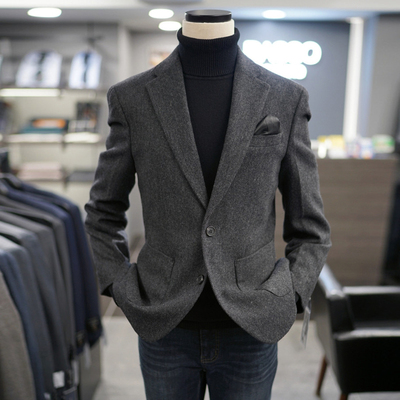 冬BASSO人字纹羊毛休闲西服上衣