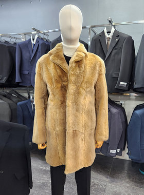 #国内现货175码冬BON韩版米色复古皮毛一体中长款兔毛皮草外套男