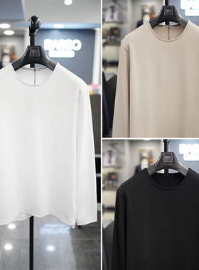 0101春款BASSO男士白色米色黑色纯色弹力长袖T恤打底衫3色