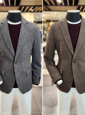 1121冬季6折EDITION复古休闲人字纹上班职业商务双扣修身西装西服
