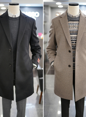 0130冬季新款BASSO黑色单排扣西服领羊毛混纺中长款毛呢大衣4色