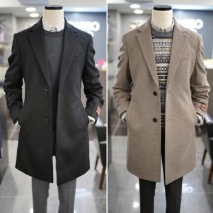 0525冬季新款BASSO黑色单排扣西服领羊毛混纺中长款毛呢大衣4色