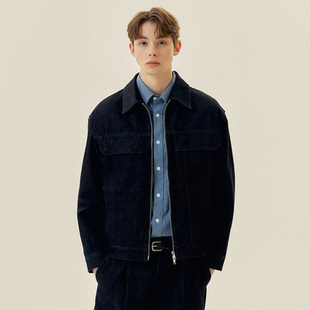 0320春季 Bridge心桥靛蓝色翻领拉链口袋棉混纺溜肩牛仔夹克 Mind