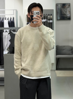 0120秋冬款liberclassy米白色纯色圆领套头韩版休闲长袖针织衫