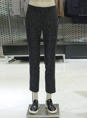 #国内现货秋冬SIEG FAHRENHEIT韩版深灰色羊毛混纺英伦格纹休闲裤