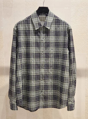 2025年秋季新款TIME HOMME韩国代购高端男装黑色格纹长袖衬衫Q