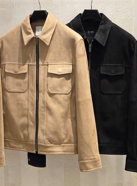 2025年秋季新款TIME HOMME韩国代购高端男装黑色羊皮真皮皮衣Q