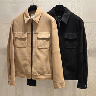 高端男装 2025年秋季 HOMME韩国代购 TIME 黑色羊皮真皮皮衣Q 新款