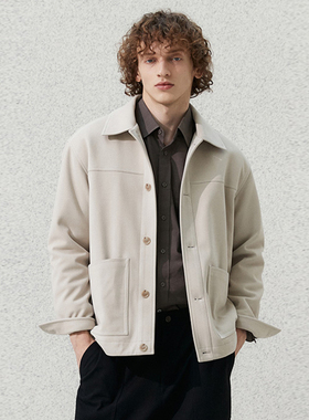 0101冬款Mind Bridge心桥米色纯色翻领大口袋夹克短款外套男士