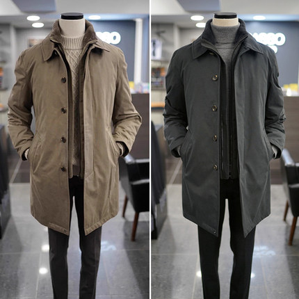 U1230冬5折BASSO深米色羊毛领两件式两件套休闲中长款鹅绒羽绒服Q