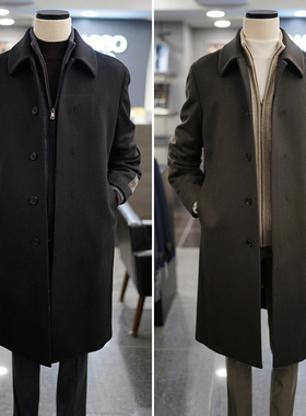 2025年冬季新款BASSO棕色翻领羊绒混纺商务休闲中长款毛呢大衣2色