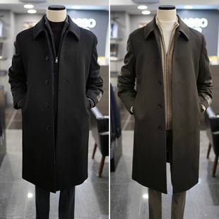 0130冬季新款BASSO棕色翻领羊毛混纺商务休闲中长款毛呢大衣2色