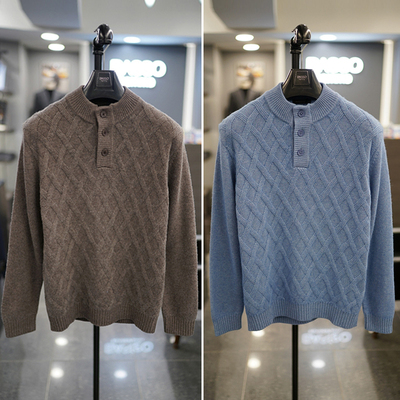 冬BASSO套头羊绒混纺菱格针织衫