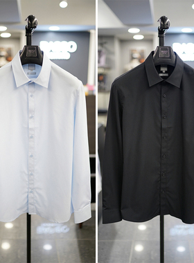 0101春款BASSO白色纯色抗皱弹力修身衬衫职业翻领长袖衬衣S