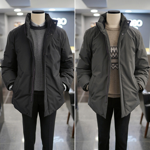 58折年末活动2025冬BASSO黑色灰色纯色无帽立领鹅绒羽绒服2色男士