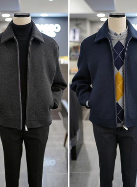 0130冬款BASSO炭灰色藏青色羊毛混纺手工拉链夹克上衣2色