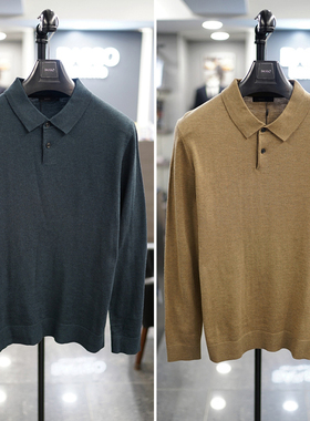 2025年秋季新款BASSO黑色绿色纯色翻领羊绒混纺长袖针织POLO衫3色