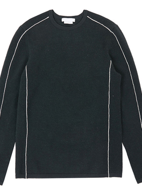 #国内现货175码冬款ZIOZIA韩版墨绿色线条圆领针织衫男士套头毛衣