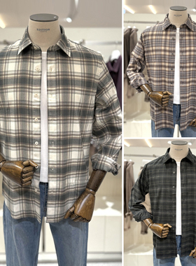 2025年冬EDITION棕色绿色方格格子格纹弹性弹力法兰绒长袖衬衣3色