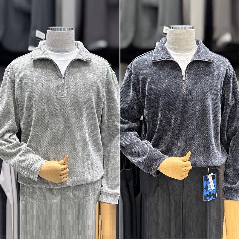 时尚拉链半开领长袖针织衫