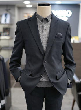 2025年秋季新款BASSO绿色单排扣弹力商务休闲西服套装两件套男士