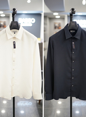 0101春装BASSO乳白色B米色纯色COOL面料上班弹性半宽松长袖衬衣