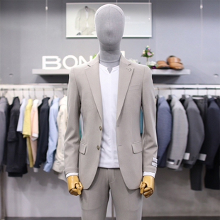 米色小格紋修身 0715春款 男士 上班商務休閑西服套裝 BON韓款 男生
