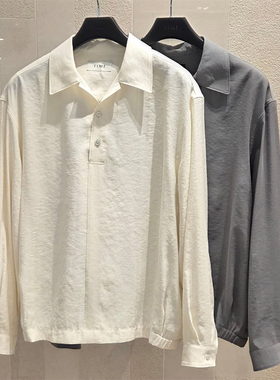 2025年秋季新款TIME HOMME韩国代购高端男装乳白色套头长袖衬衫Q