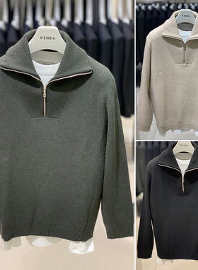 0922冬款ZIOZIA黑色浅米色纯色拉链半开领套头休闲长袖针织衫4色