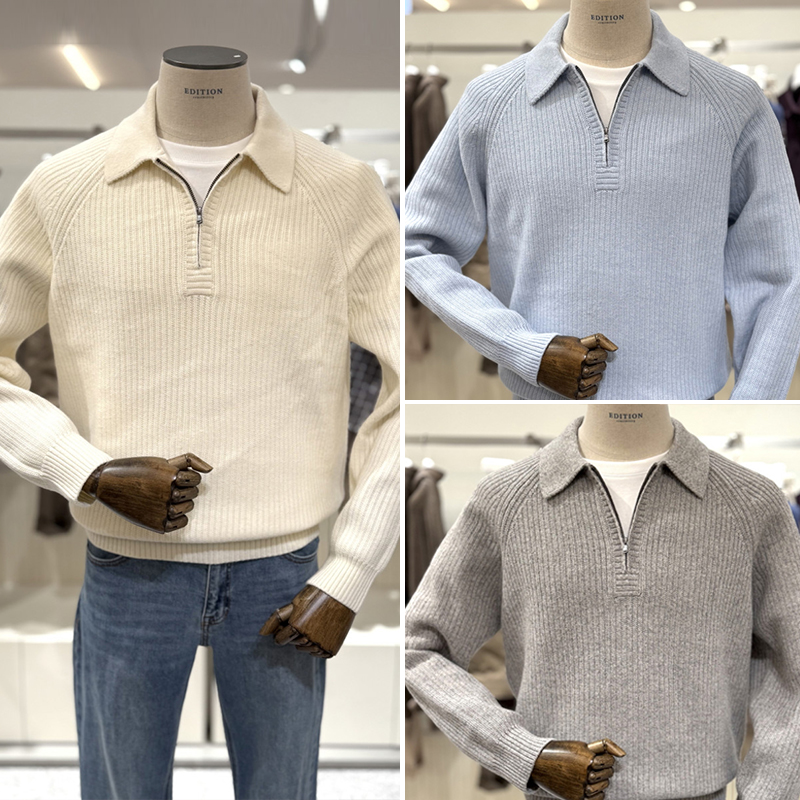 男士时尚拉链半开领针织衫
