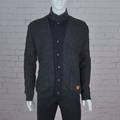 韩版男士绿色纽扣针织开衫