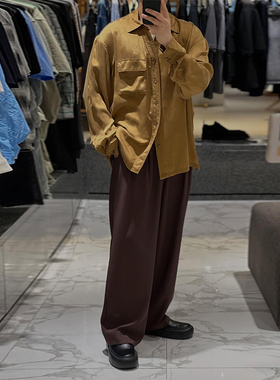 2025年秋款SOLID HOMME韩国代购高端男装亮面米黄色口袋长袖衬衫Q