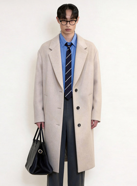 $国内现货170码秋冬SIEG FAHRENHEIT韩版浅灰色羊毛混纺毛呢大衣