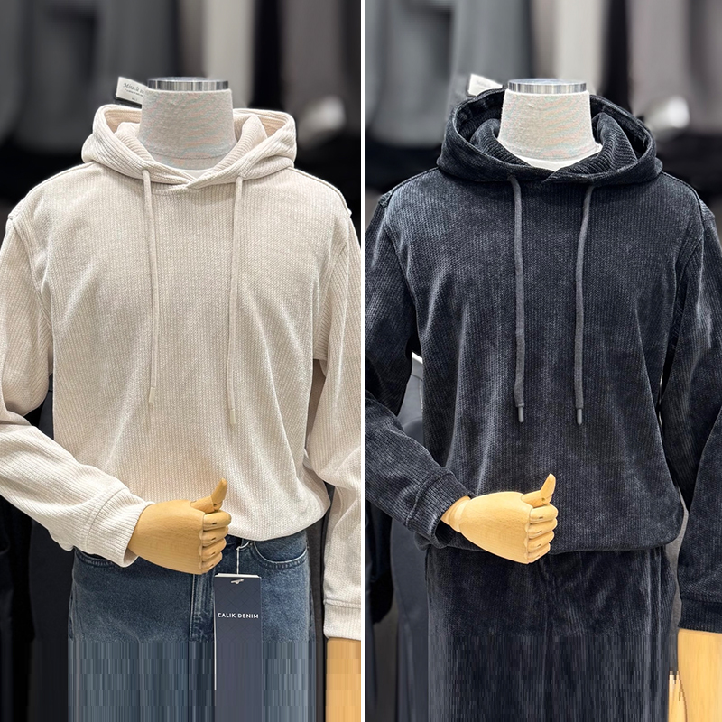 男士抽绳连帽套头休闲长袖针织衫