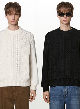 2025冬韩国代购SYSTEM HOMME韩版圆领麻花辫羊毛针织衫毛衣男生Q