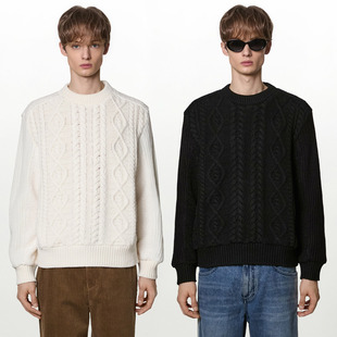 圆领麻花辫羊毛针织衫 HOMME韩版 毛衣男生Q SYSTEM 2025冬韩国代购