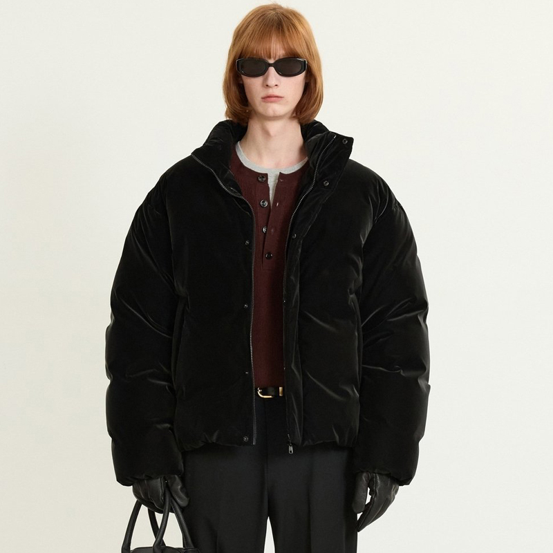 亮面面料立领男士短款鹅绒羽绒服