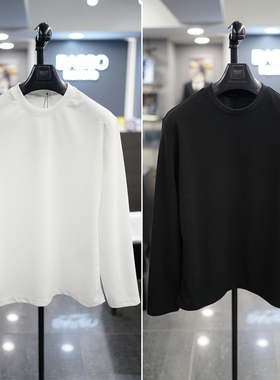 2026年四季新款BASSO韩版男青年白色纯色圆领基础款休闲长袖T恤