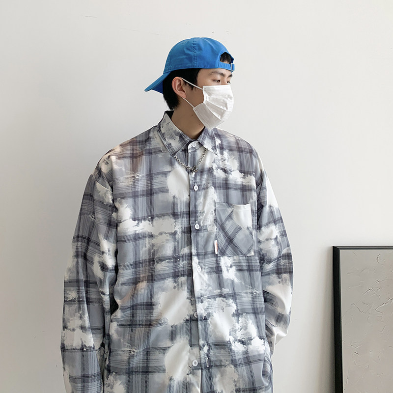 2025春季新款潮男格子衬衫青少年长袖衬衣渐变格子衬衫CS10-P40,男装衬衫,电商A062