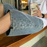 2025新款港风少年腰果花水洗牛仔五分裤宽松休闲直筒中裤NK864-45，男装牛仔裤，电商A062