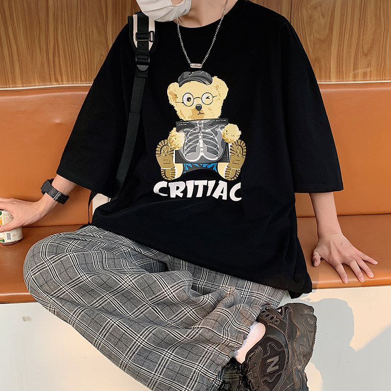 夏季新款青少年流行休闲宽松圆领T恤薄潮男卡通印花短袖T8887-P35,男装T恤,电商A062