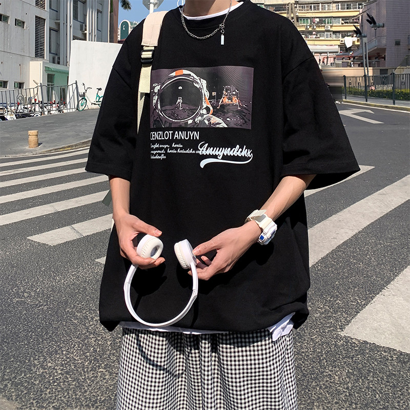 2025夏季青少年T恤趣味印花短袖港风流行宽松圆领休闲薄GT172-P28，男装T恤，电商A062