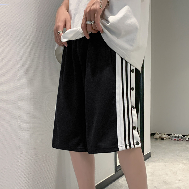 2025新款夏季五纽扣短裤青少年中裤宽松三条杠纯色五分裤KK13-P30,男装牛仔裤,电商A062