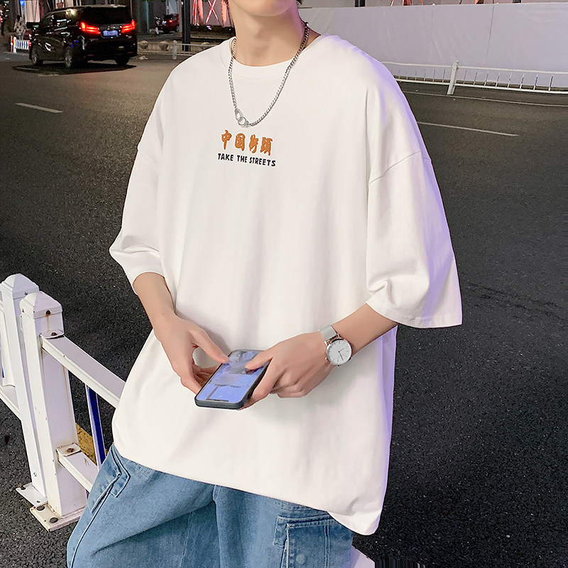 2025新款夏季潮男创意印花T恤宽松青少年休闲圆领短袖T8883-P35,男装T恤,电商A062