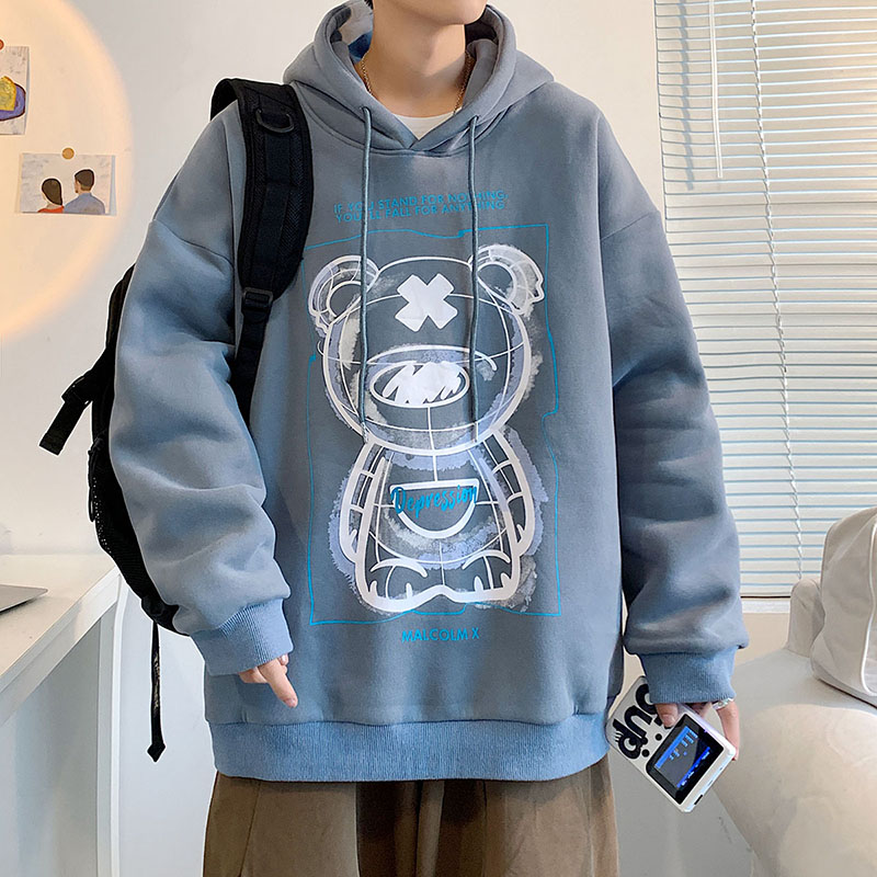 2025秋季男士上衣套头连帽长袖卫衣休闲宽松小熊卡通外套W05-P45,女装短外套,电商A062
