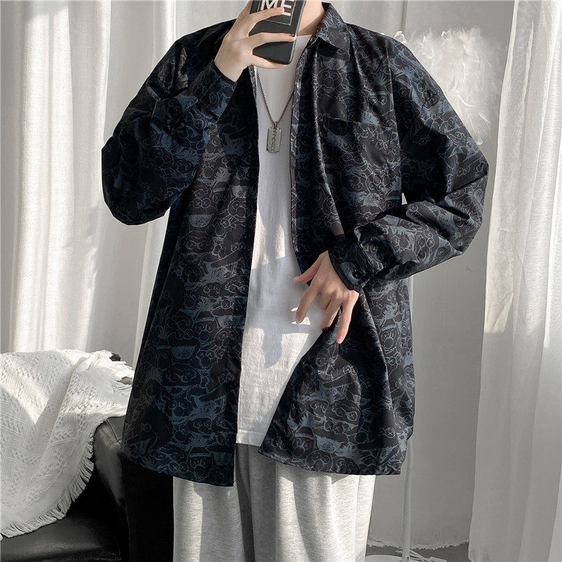 2025新款青少年动物图案印花衬衣免烫长袖衬衫宽松休闲CS8027-P35图片