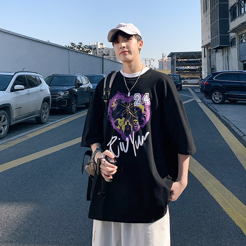 2025夏季趣味卡通印花短袖男青少年宽松圆领T恤休闲短袖T8896-P35,男装T恤,电商A062