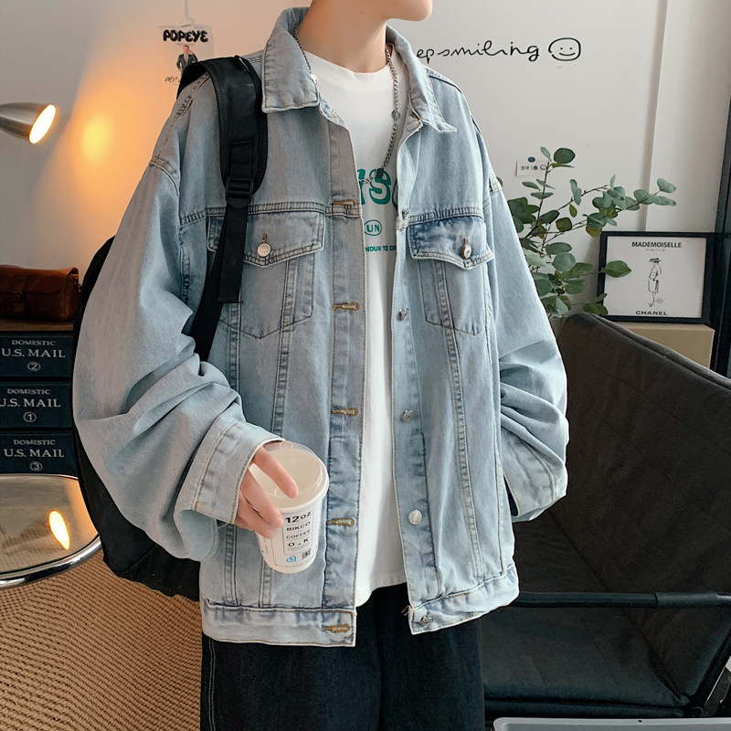 2025秋季新款纯色牛仔夹克青少年流行宽松水洗工装外套JK821-P75，男装夹克，电商A062